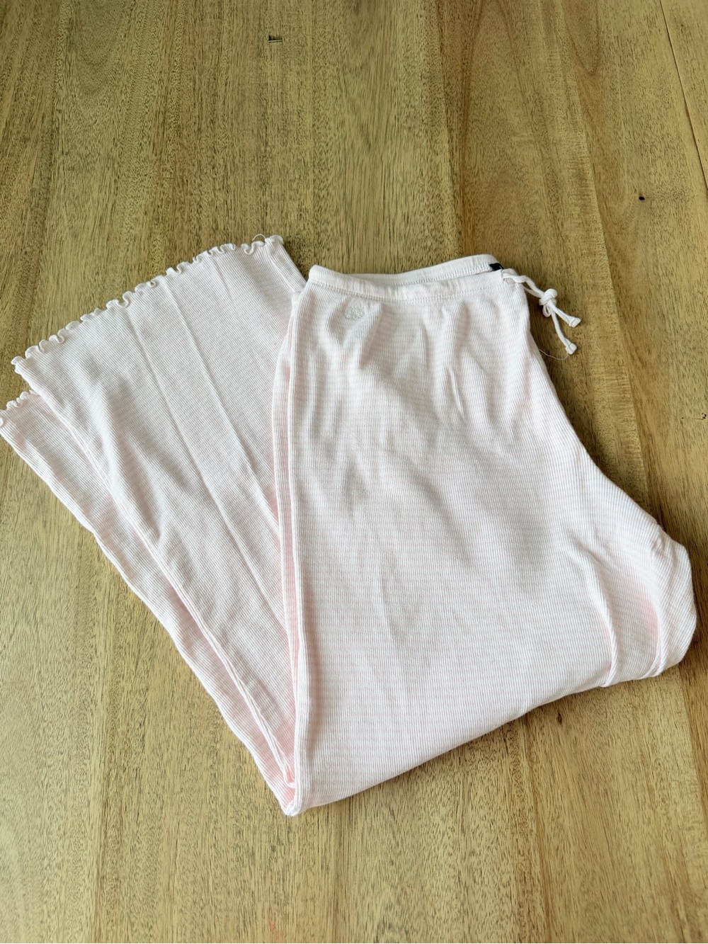 RALPH LAUREN Women's Pink Stripe Ribbed Wide Leg Sleep Pants - Medium